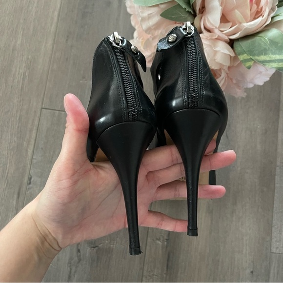 Stuart Weitzman Black Leather Caged Strappy Cut Out Peep Toe Heels - Picture 6 of 9